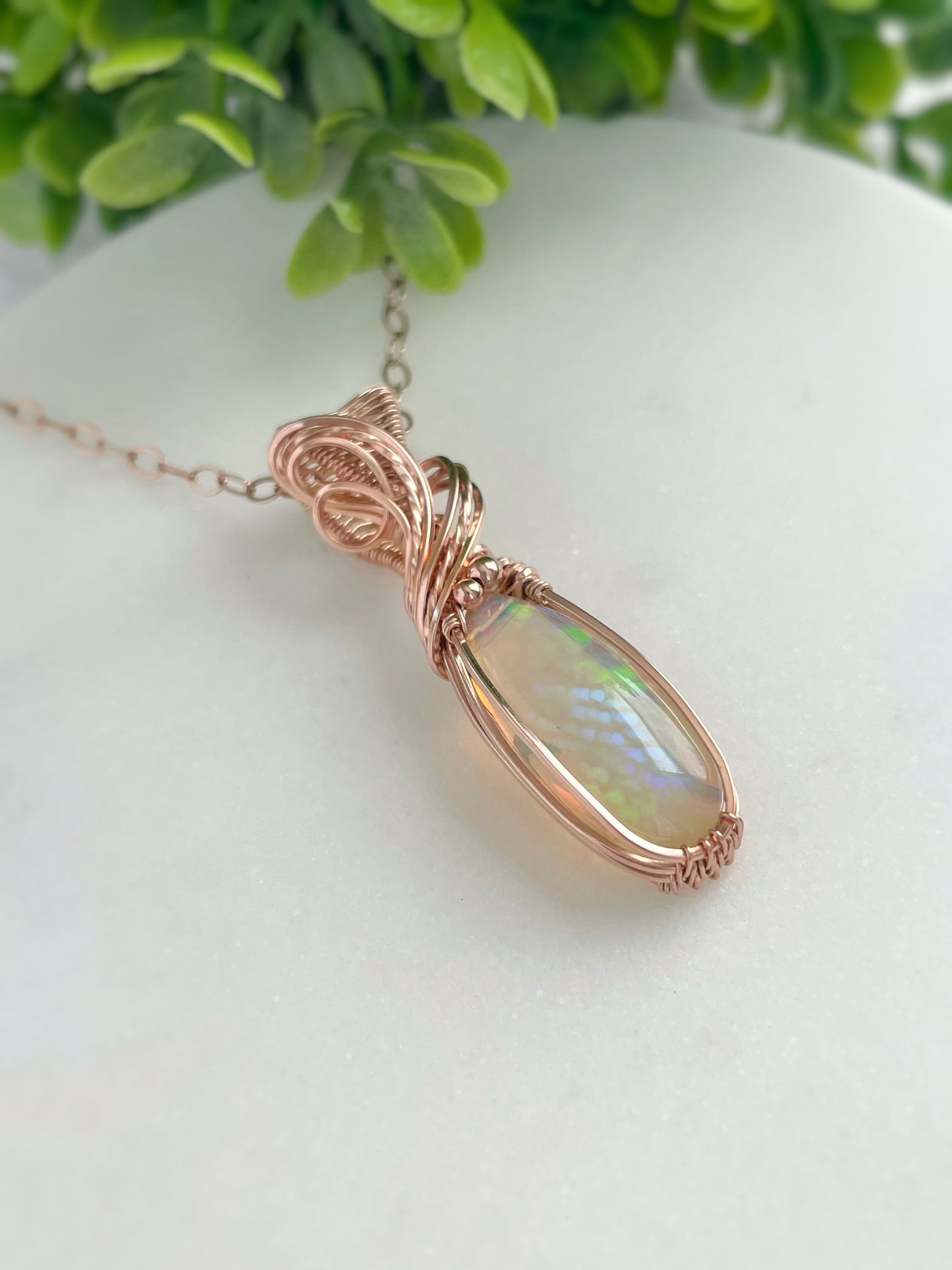4.75ct Honeycomb Patterned Ethiopian Opal Necklace in 14k Rose Gold Filled