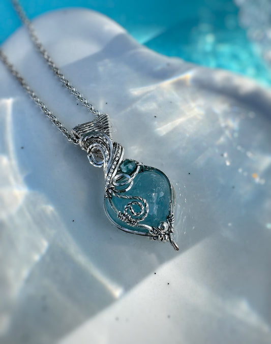 Aquamarine Heart & Aqua Apatite Necklace in Argentium Silver