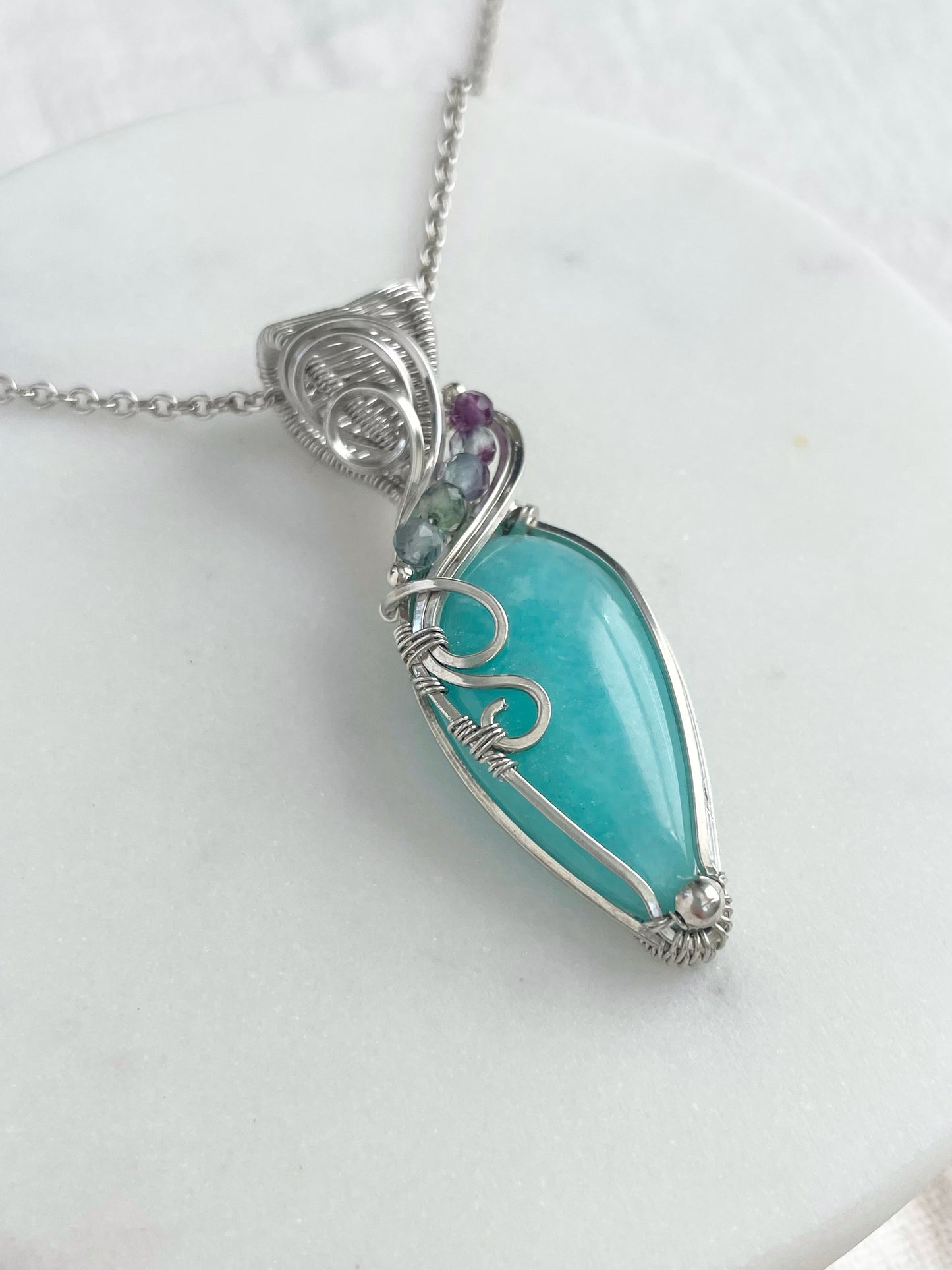 Amazonite & Fluorite Necklace in Argentium Silver