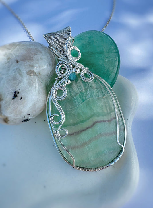 Colorado Fluorite & Aqua Apatite Necklace in Argentium Silver
