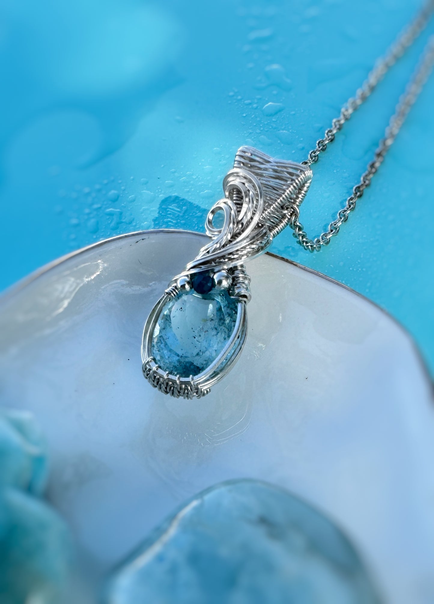 Faceted Aquamarine & Blue/green Tourmaline Necklace in 0.925 Sterling Silver