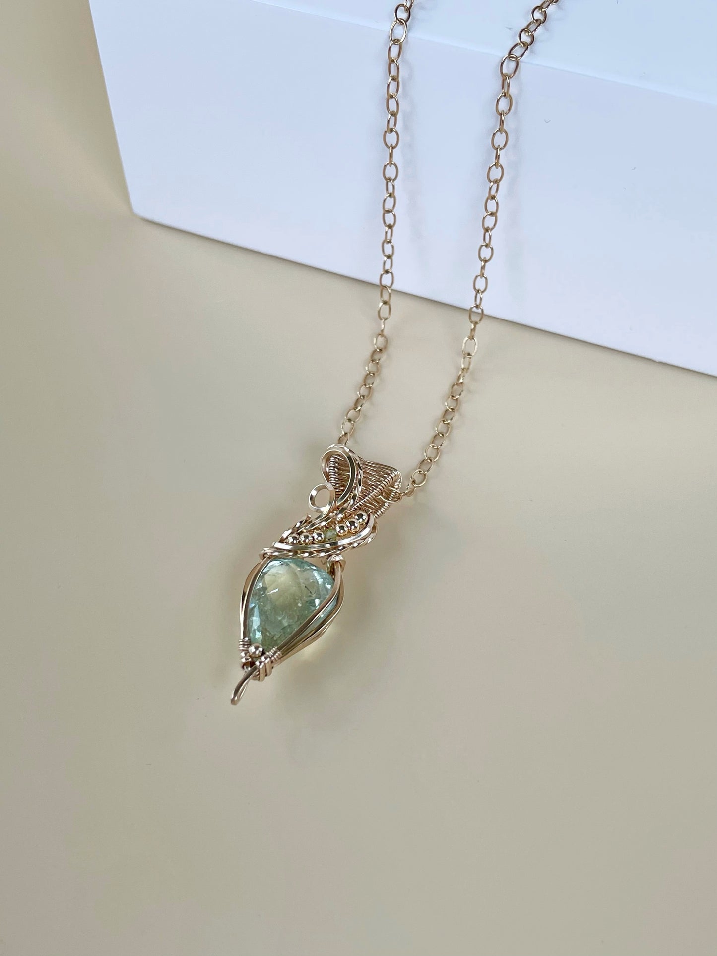Faceted Aquamarine & Peridot Necklace in 14k Gold Fill