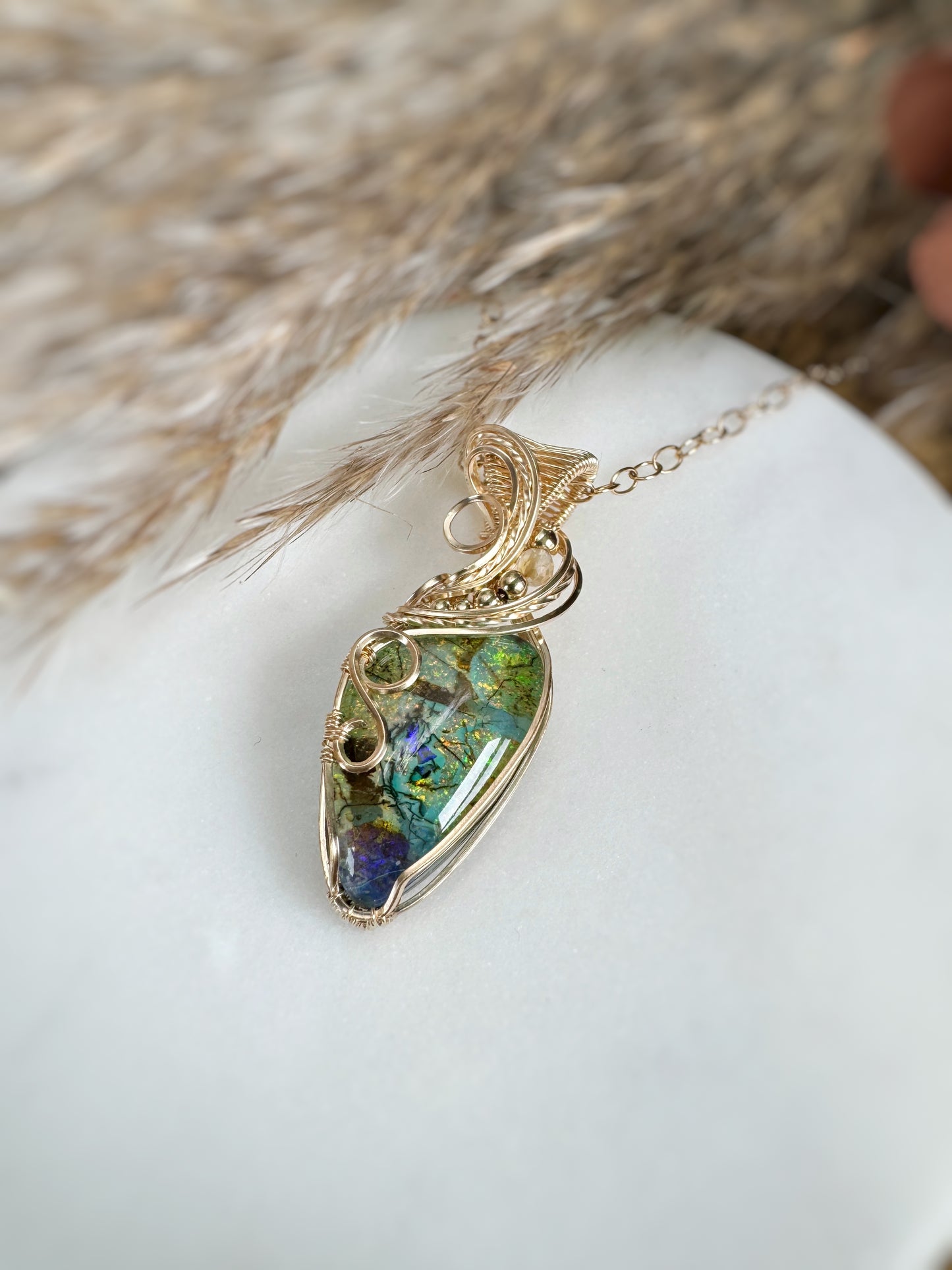 Sterling Monarch Opal & Citrine Necklace in 14k Gold Filled