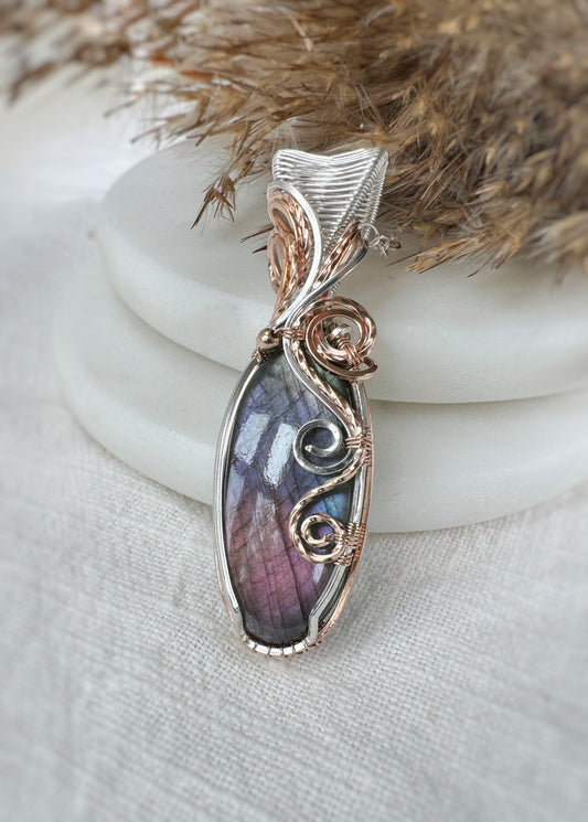 Purple Labradorite Mixed Metal Necklace in 14k Rose Gold Filled & Argentium Silver