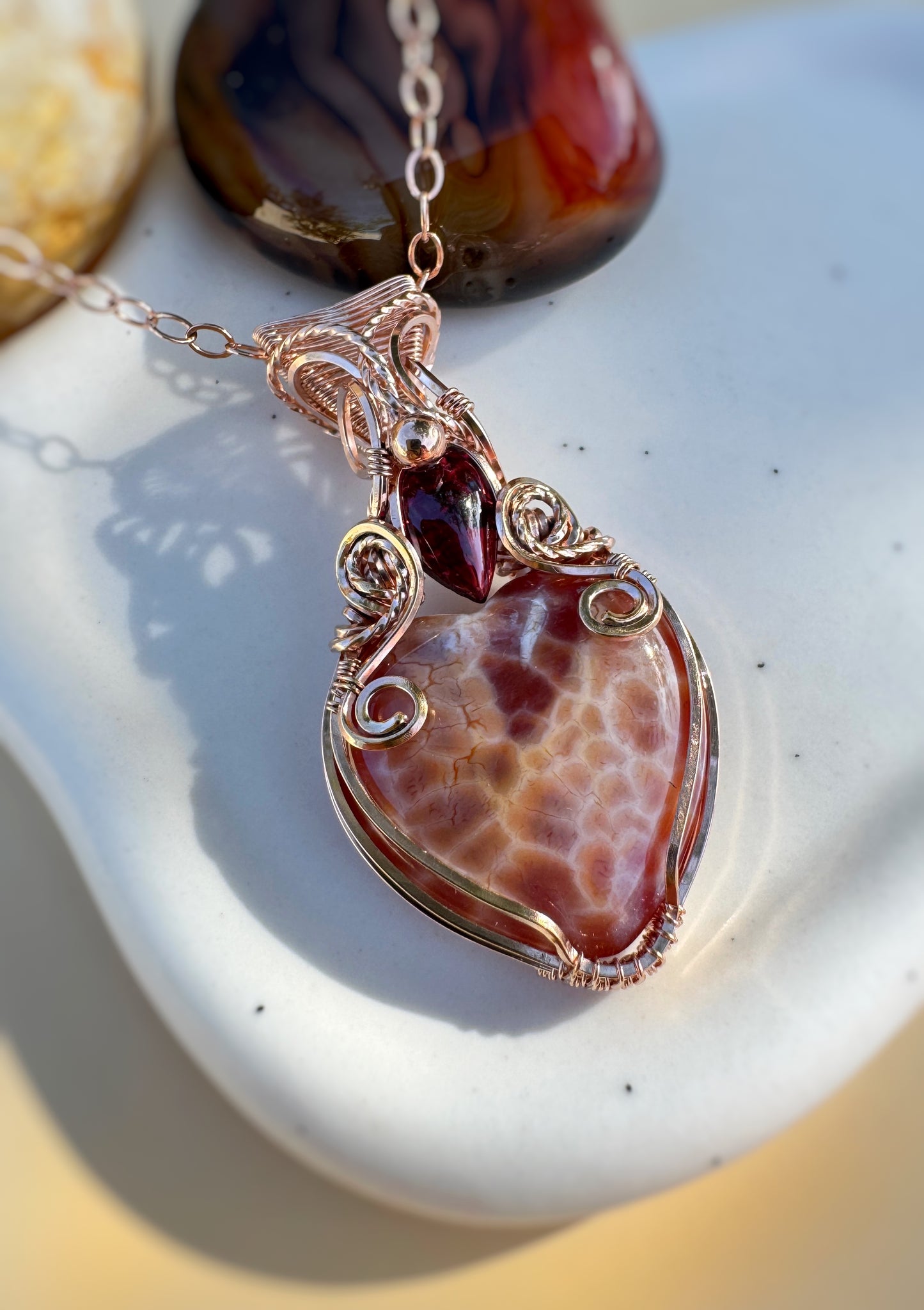 Fire Agate & Garnet Necklace in 14k Rose Gold Filled