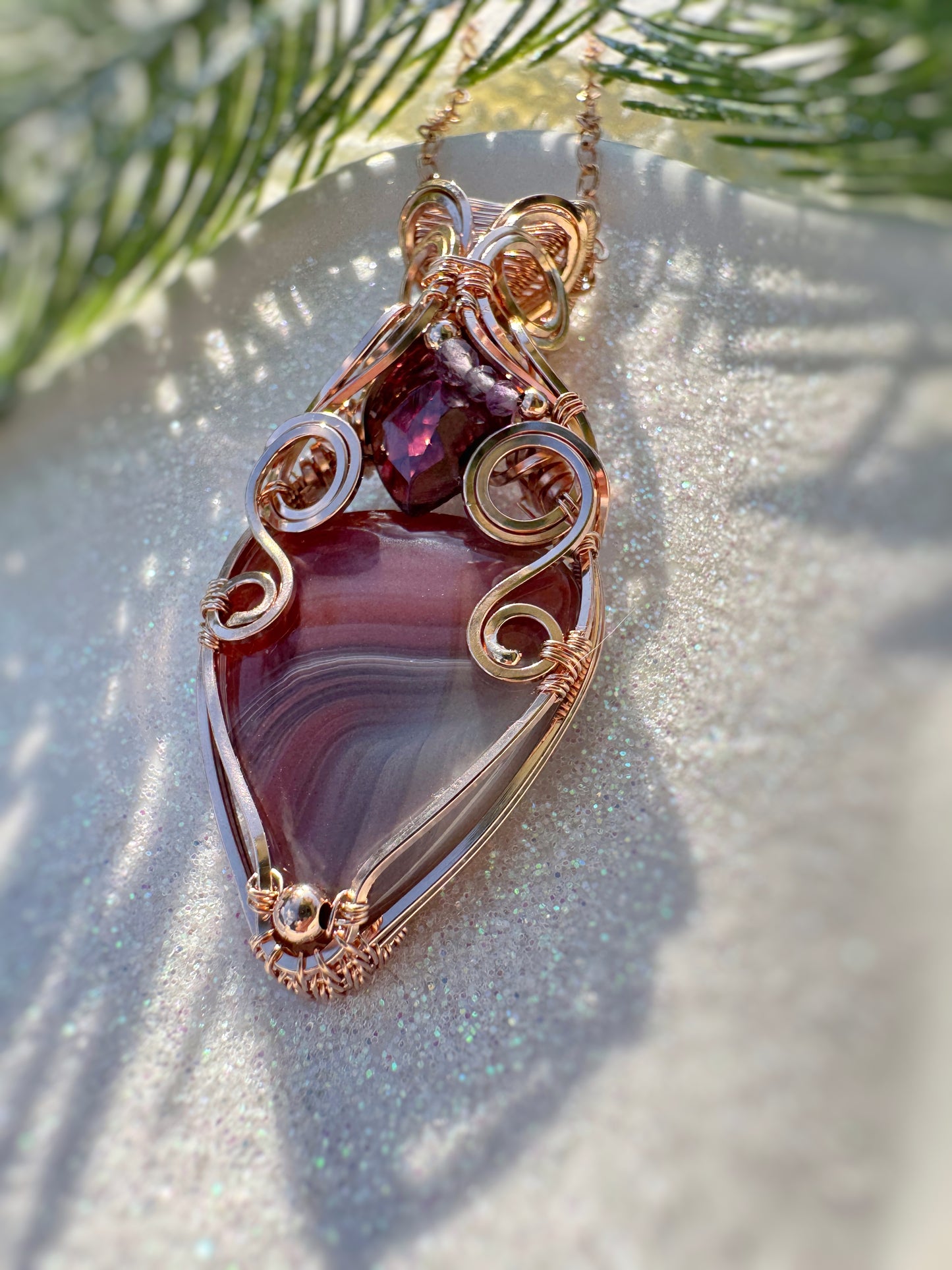 Botswana Agate, Garnet, Amethyst & Fluorite Necklace in 14k Rose Gold Filled