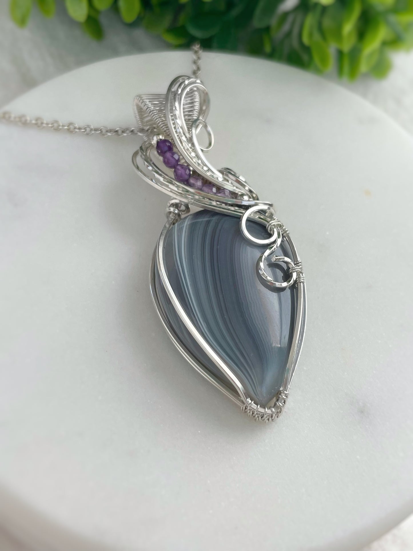Botswana Agate & Amethyst Necklace in 0.925 Sterling Silver
