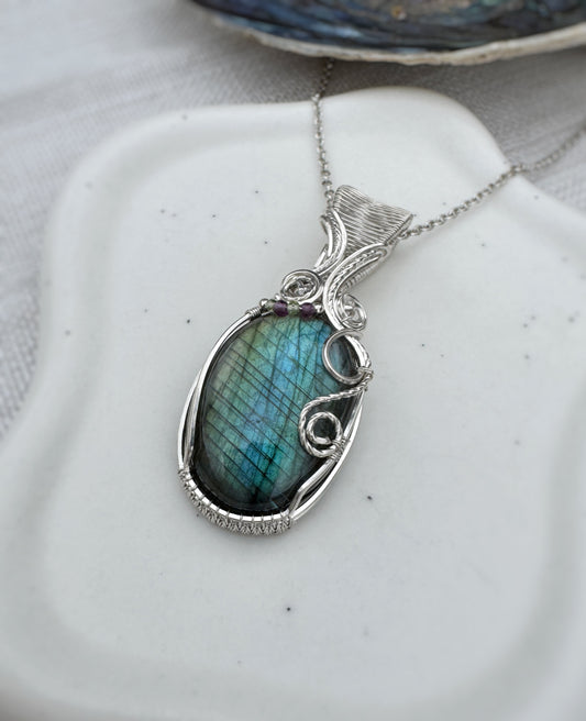 Labradorite, Fluorite & Peridot Necklace in Sterling Silver