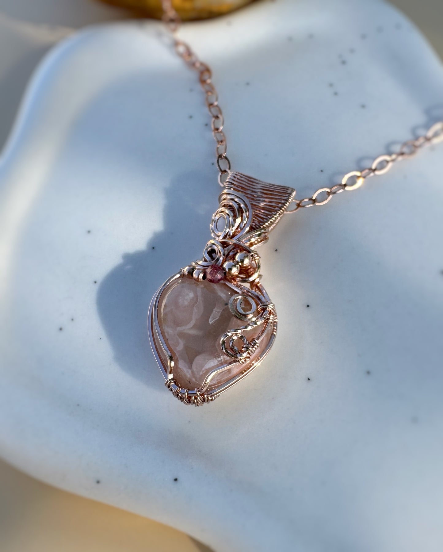 Flower Agate & Pink Tourmaline Necklace in 14k Rose Gold Filled