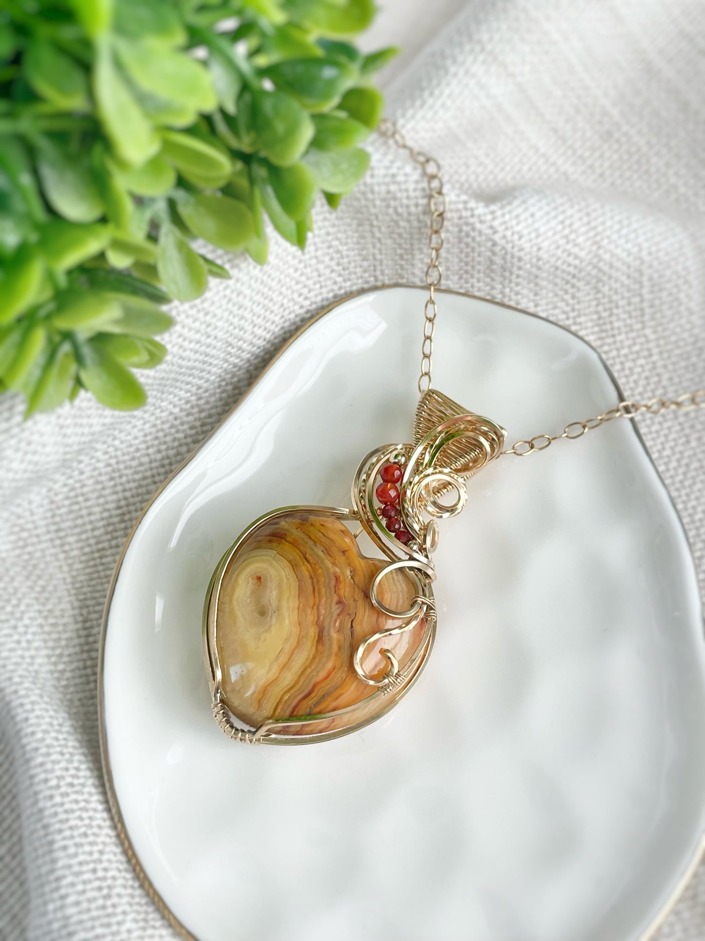 Crazy Lace Agate Heart & Carnelian Necklace in 14k Gold Filled