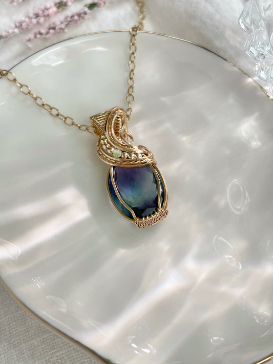 Faceted Fluorite & Chrysoprase Necklace in 14k Gold Filled