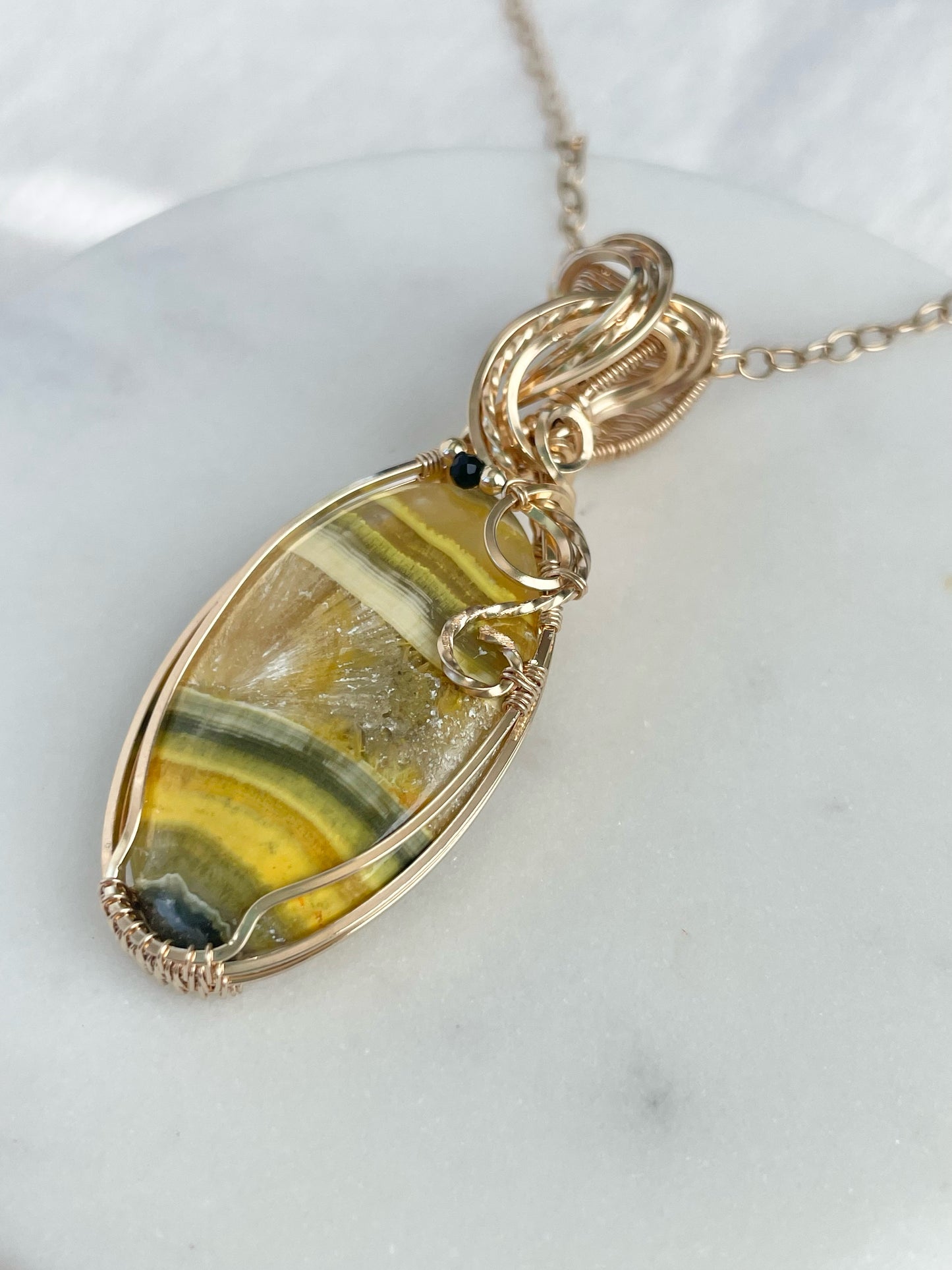 Bumblebee Jasper & Black Onyx Necklace in 14k Gold Filled