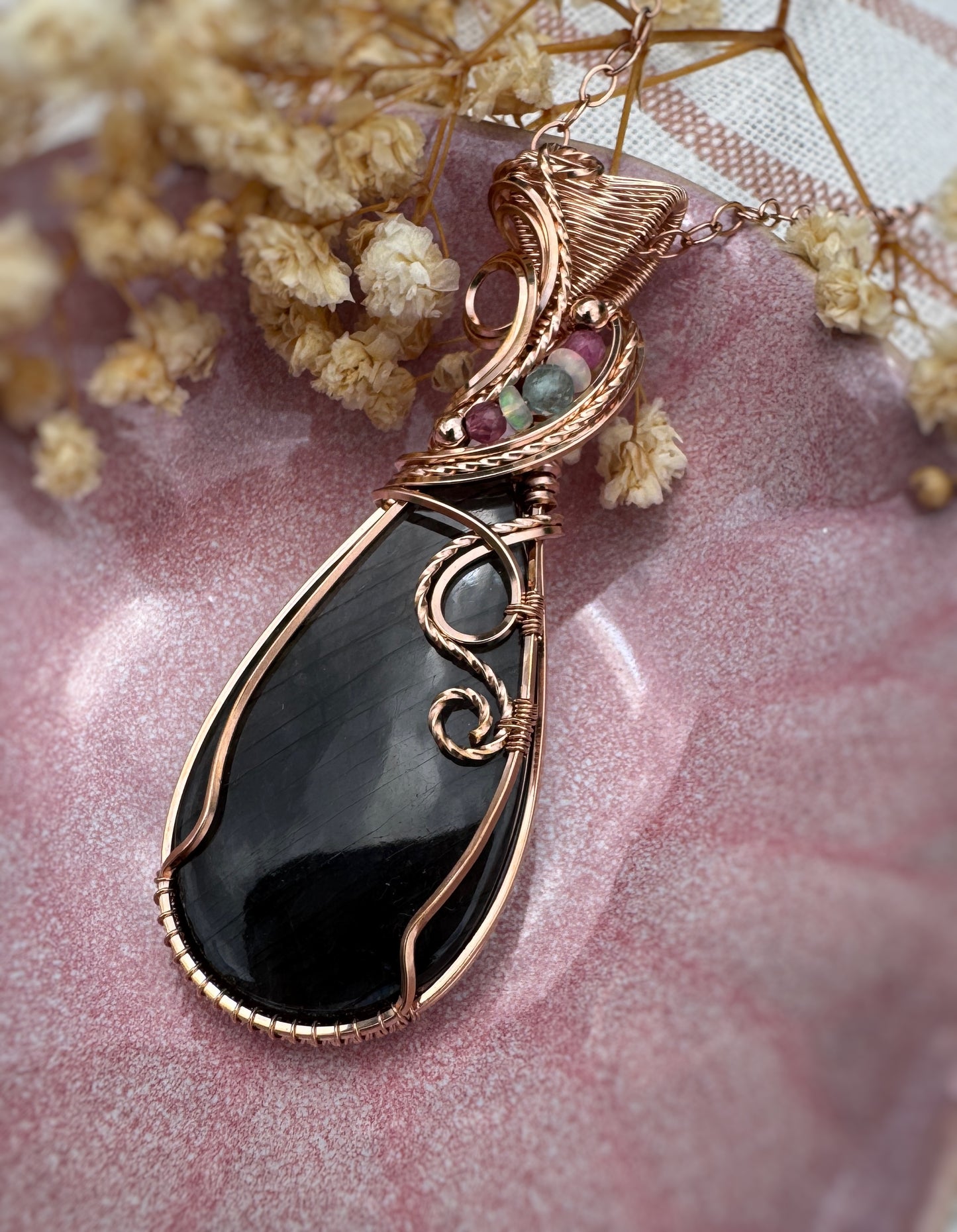 Labradorite, Pink Tourmaline, Opal & Aqua Apatite Necklace in 14k Rose Gold Filled