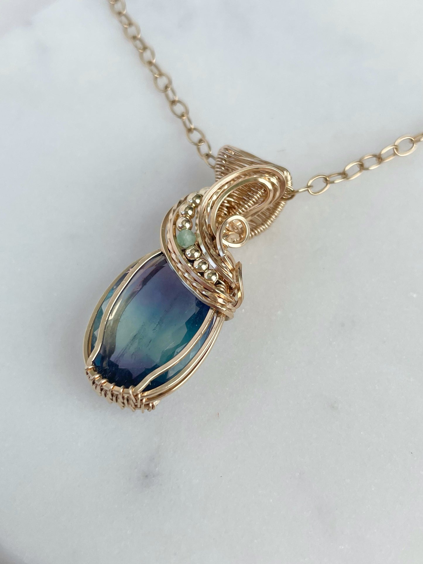 Faceted Fluorite & Chrysoprase Necklace in 14k Gold Filled