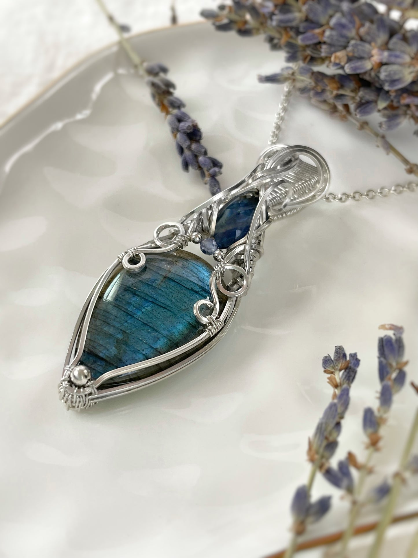 Labradorite, Blue Kyanite & Tanzanite Necklace in Argentium Silver
