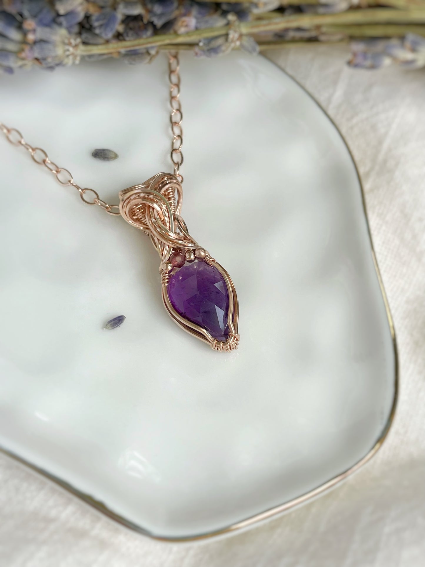 Amethyst & Pink Tourmaline Necklace in 14k Rose Gold Filled
