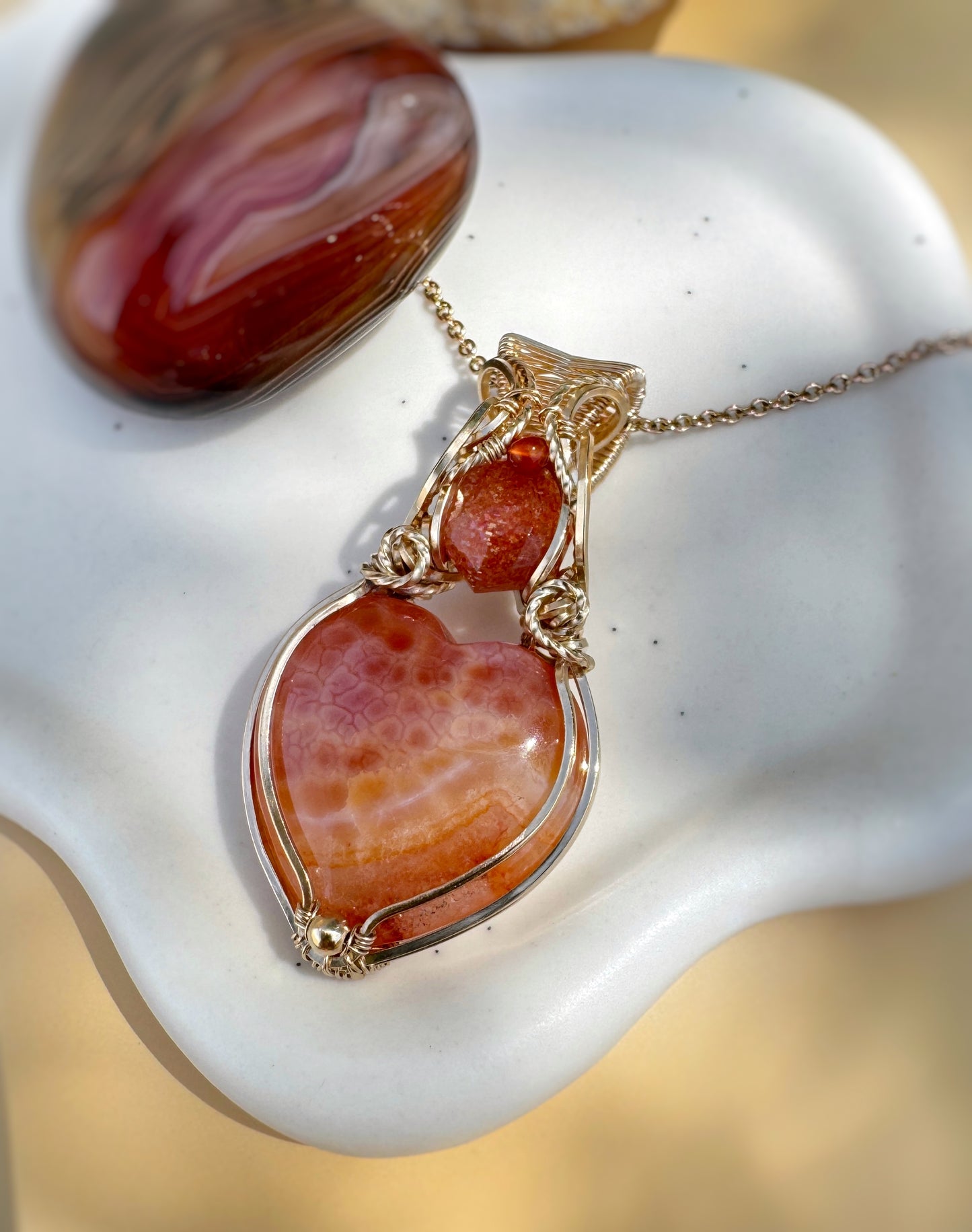 Fire Agate, Sunstone & Carnelian Necklace in 14k Gold Filled