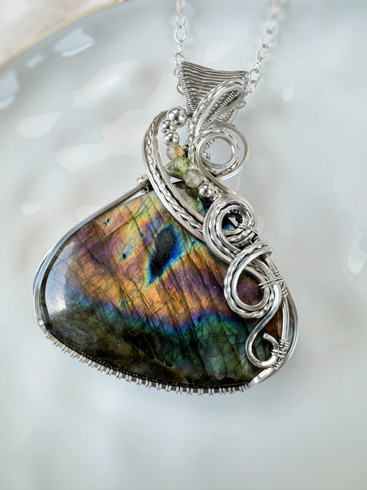 Labradorite, Peridot & Citrine Statement Necklace in Argentium Silver