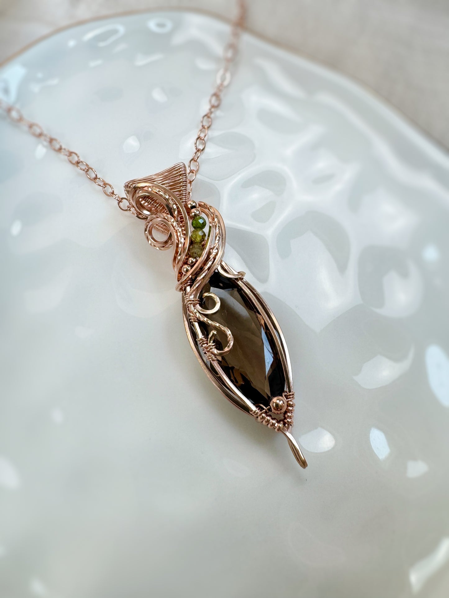 Faceted Smoky Quartz & Green Tourmaline Necklace in 14k Rose Gold Filled