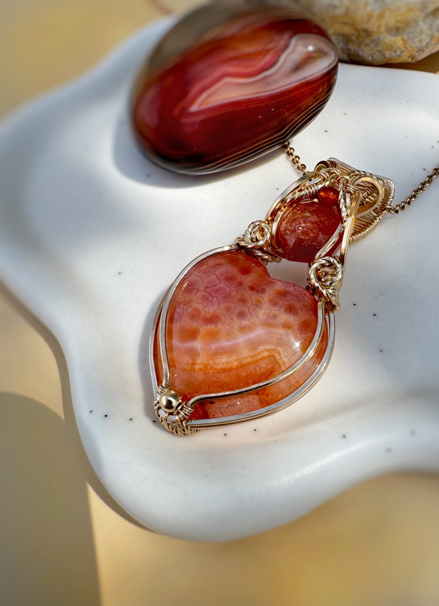 Fire Agate, Sunstone & Carnelian Necklace in 14k Gold Filled