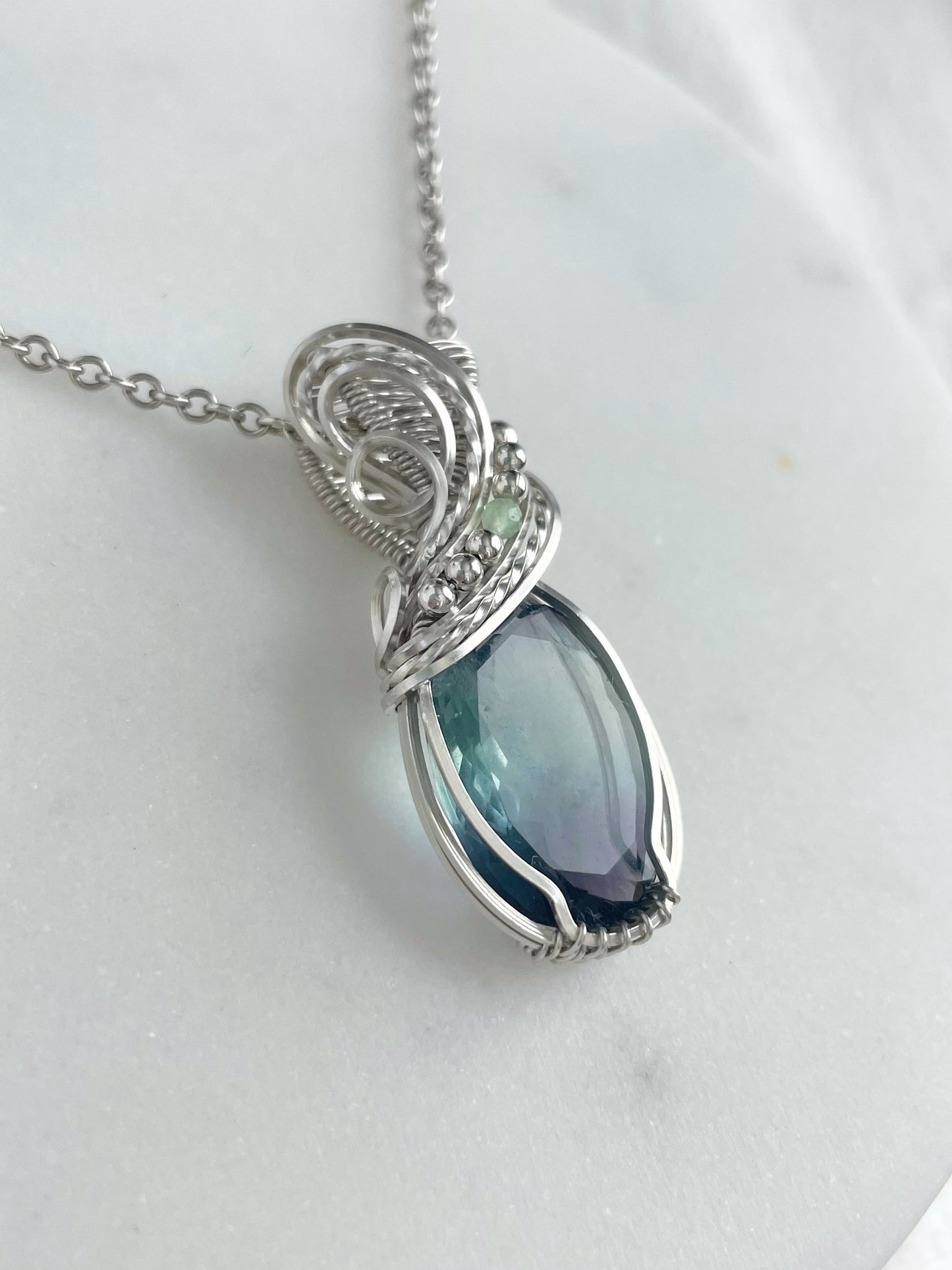 Faceted Fluorite & Chrysoprase Necklace in Argentium Silver
