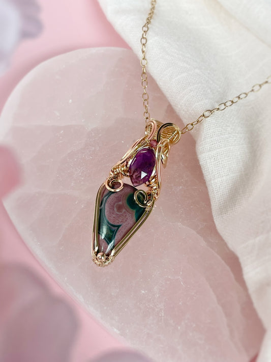 High Quality Ocean Jasper, Amethyst & Pink Tourmaline Necklace in 14k Gold Filled