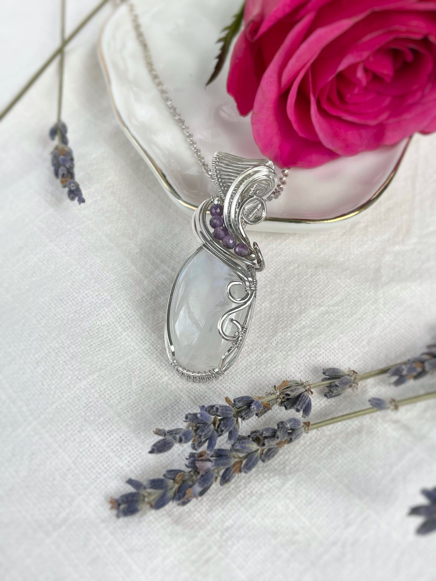 Moonstone & Amethyst Necklace in 0.925 Sterling Silver