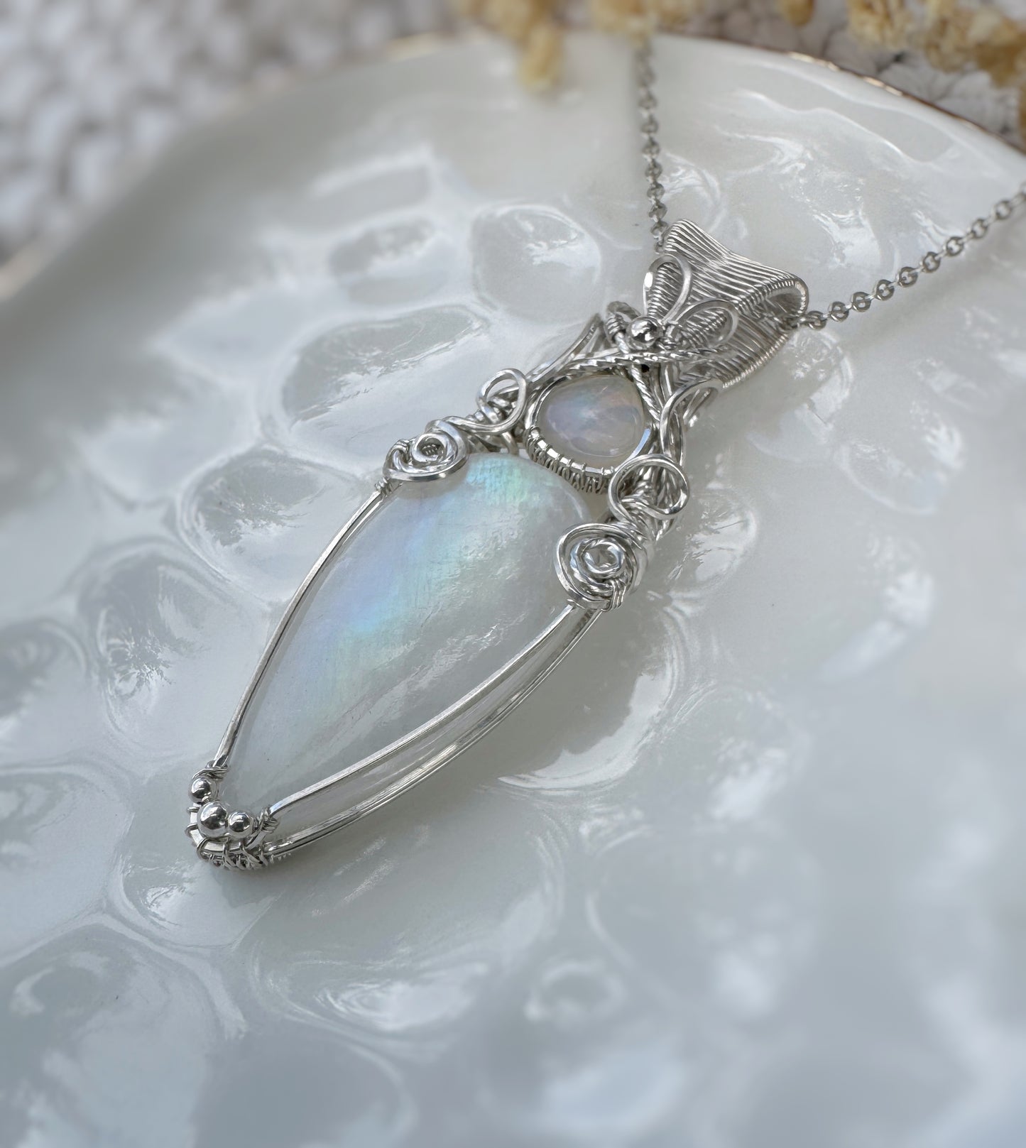 Rainbow Moonstone & Opal Necklace in Sterling Silver