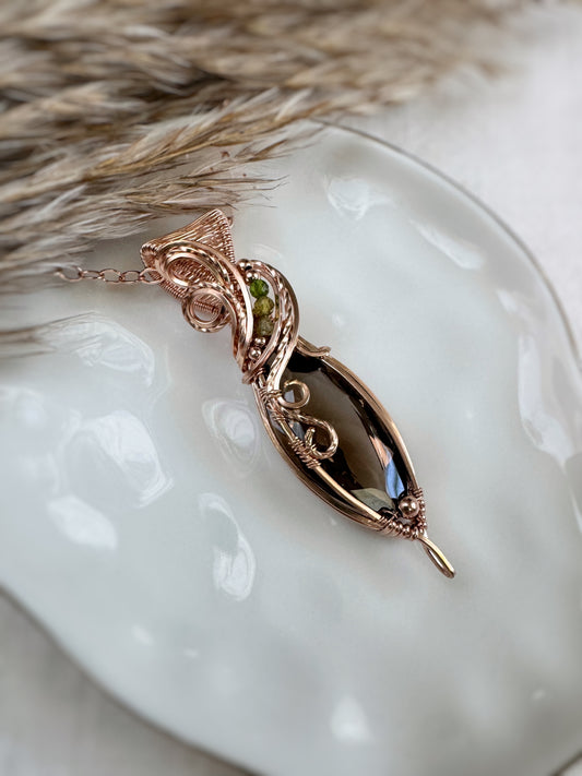 Faceted Smoky Quartz & Green Tourmaline Necklace in 14k Rose Gold Filled
