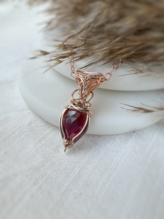 Faceted Garnet & Peridot Necklace in 14k Rose Gold Filled