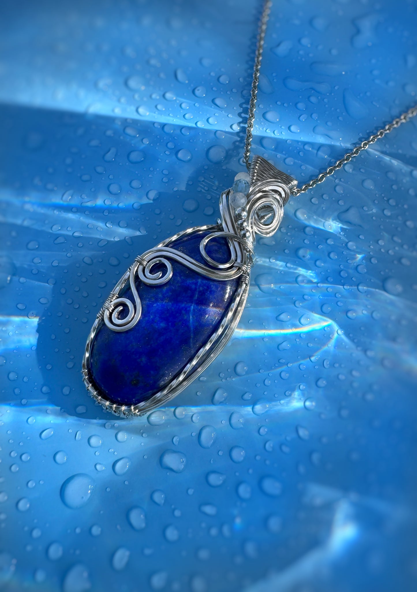 Lapis Lazuli, Moonstone & Aquamarine Necklace in Argentium Silver