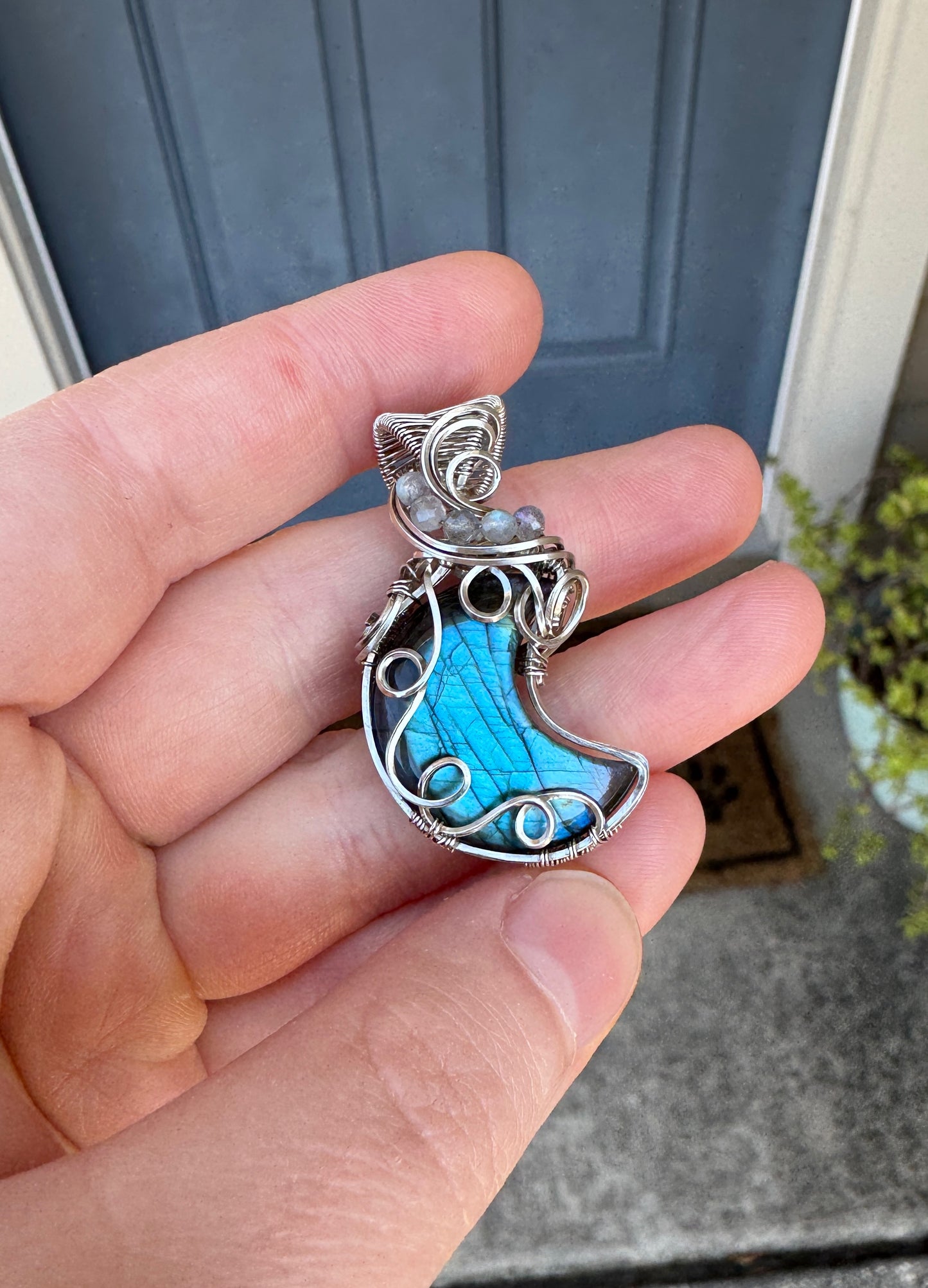 Labradorite Crescent Moon Pendant in Argentium Silver