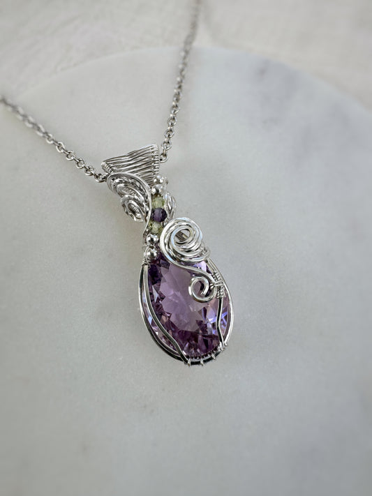 Faceted Amethyst, Peridot & Fluorite Necklace in 0.925 Sterling Silver