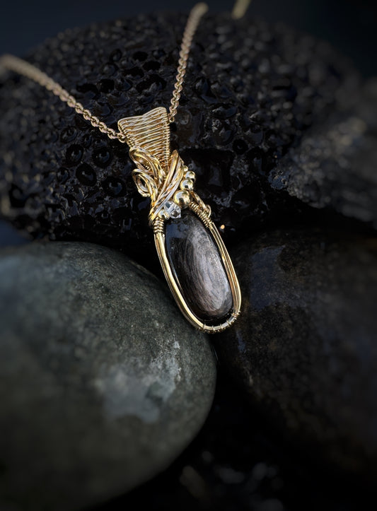 Hypersthene & Herkimer Diamond Necklace in Gold Filled