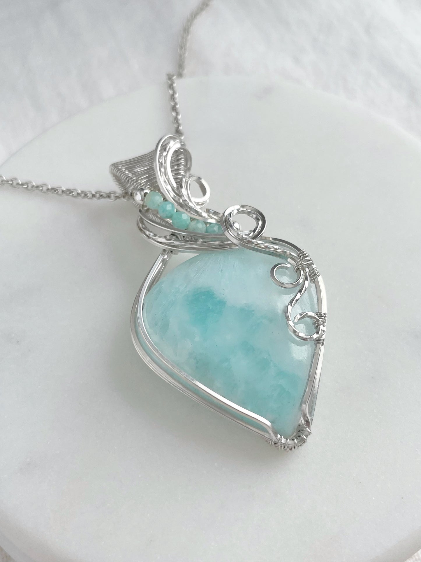Aqua Calcite & Amazonite Necklace in 0.925 Sterling Silver