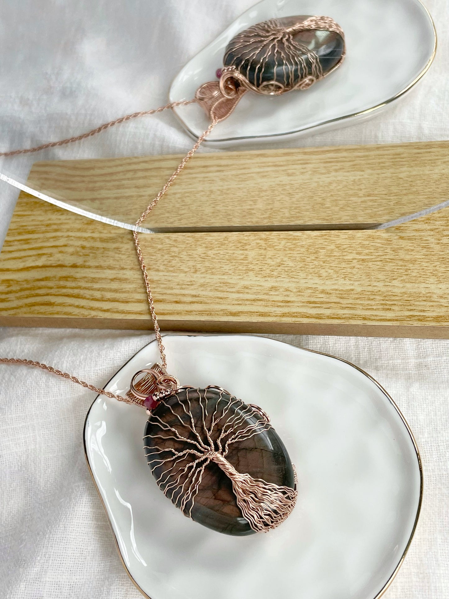 Labradorite & Pink Tourmaline Tree of Life Necklace in 14k Rose Gold Filled