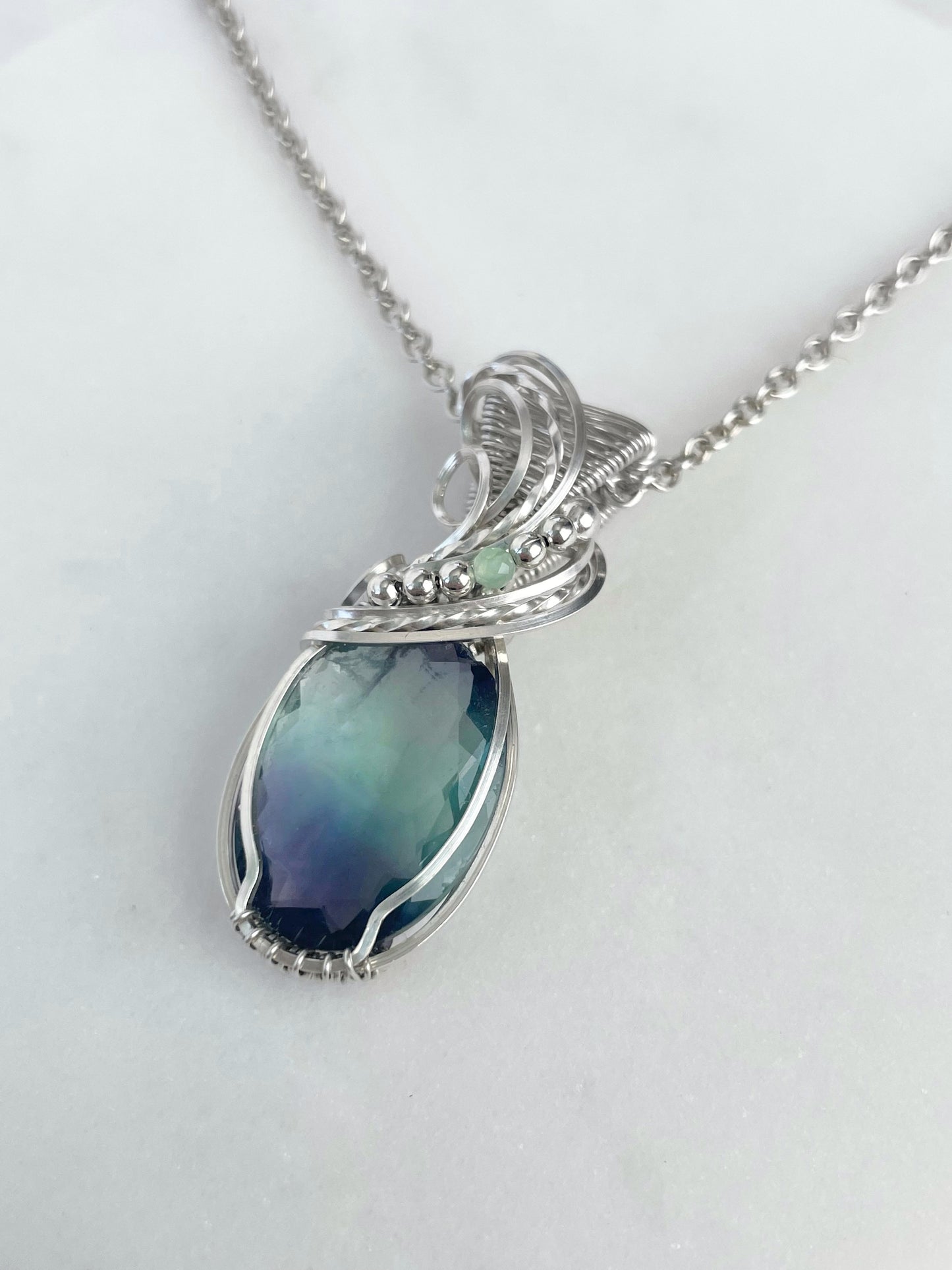 Faceted Fluorite & Chrysoprase Necklace in Argentium Silver