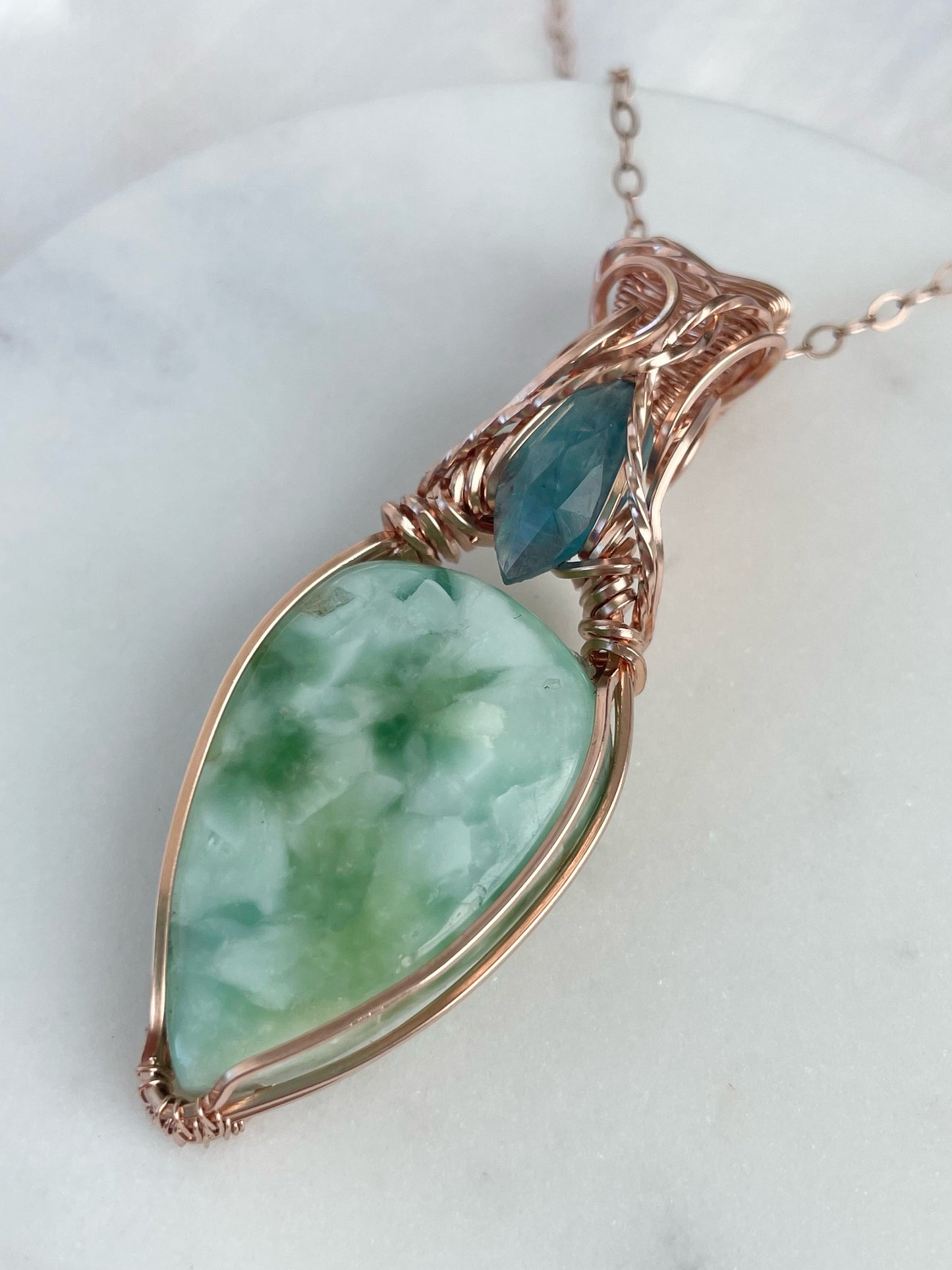 Hemimorphite & Aqua Kyanite Necklace in 14k Rose Gold Filled