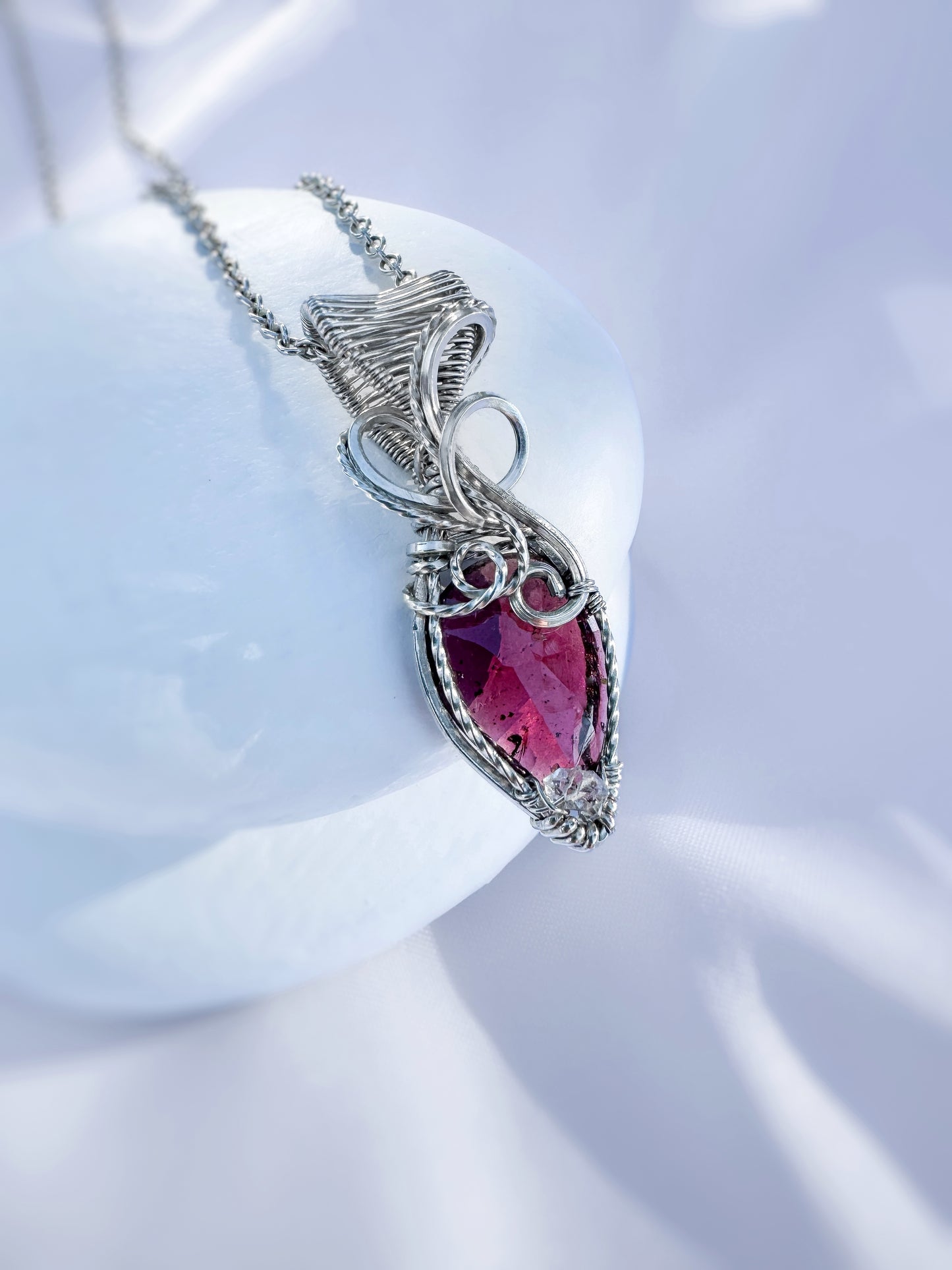 Faceted Garnet & Herkimer Diamond Argentina Silver Necklace