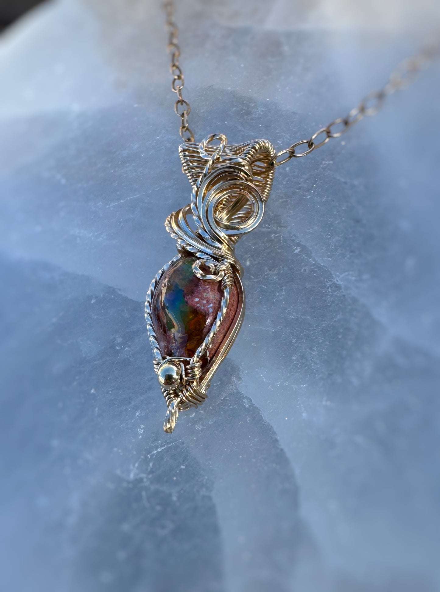 Mexican Fire Opal Necklace in 14k Gold Filled