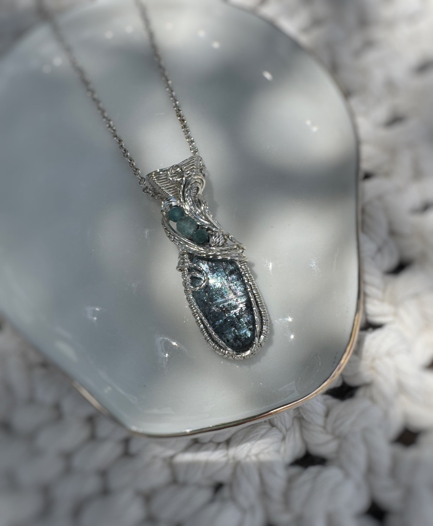 Blue Kyanite, Blue Tourmaline & Aqua Apatite Necklace in 0.925 Sterling Silver