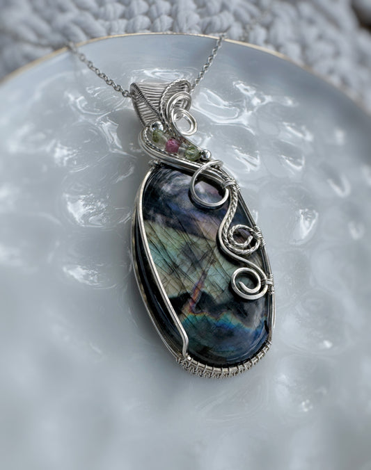 Multi-color Labradorite, Opal, Peridot & Pink Tourmaline Necklace in 14k Gold Filled