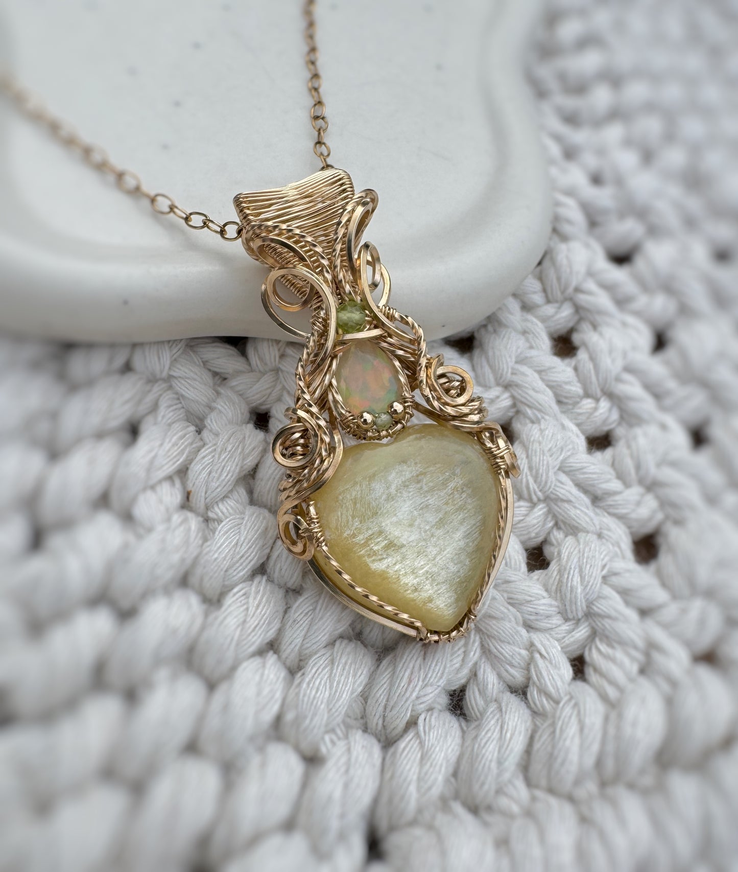 Yellow Mica, Opal & Peridot Necklace in 14k Gold Filled