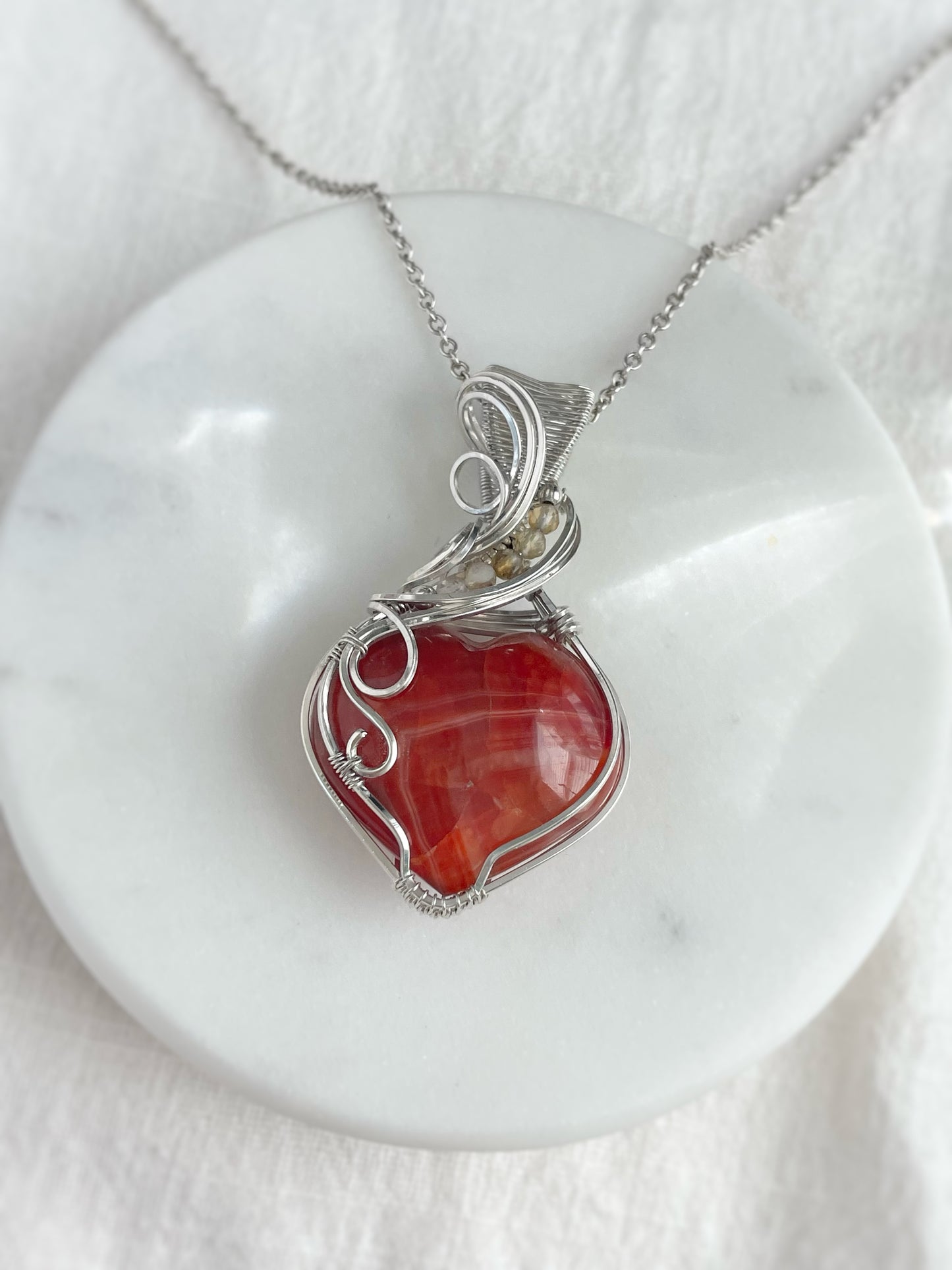 Carnelian Heart & Citrine Necklace in 0.925 Sterling Silver