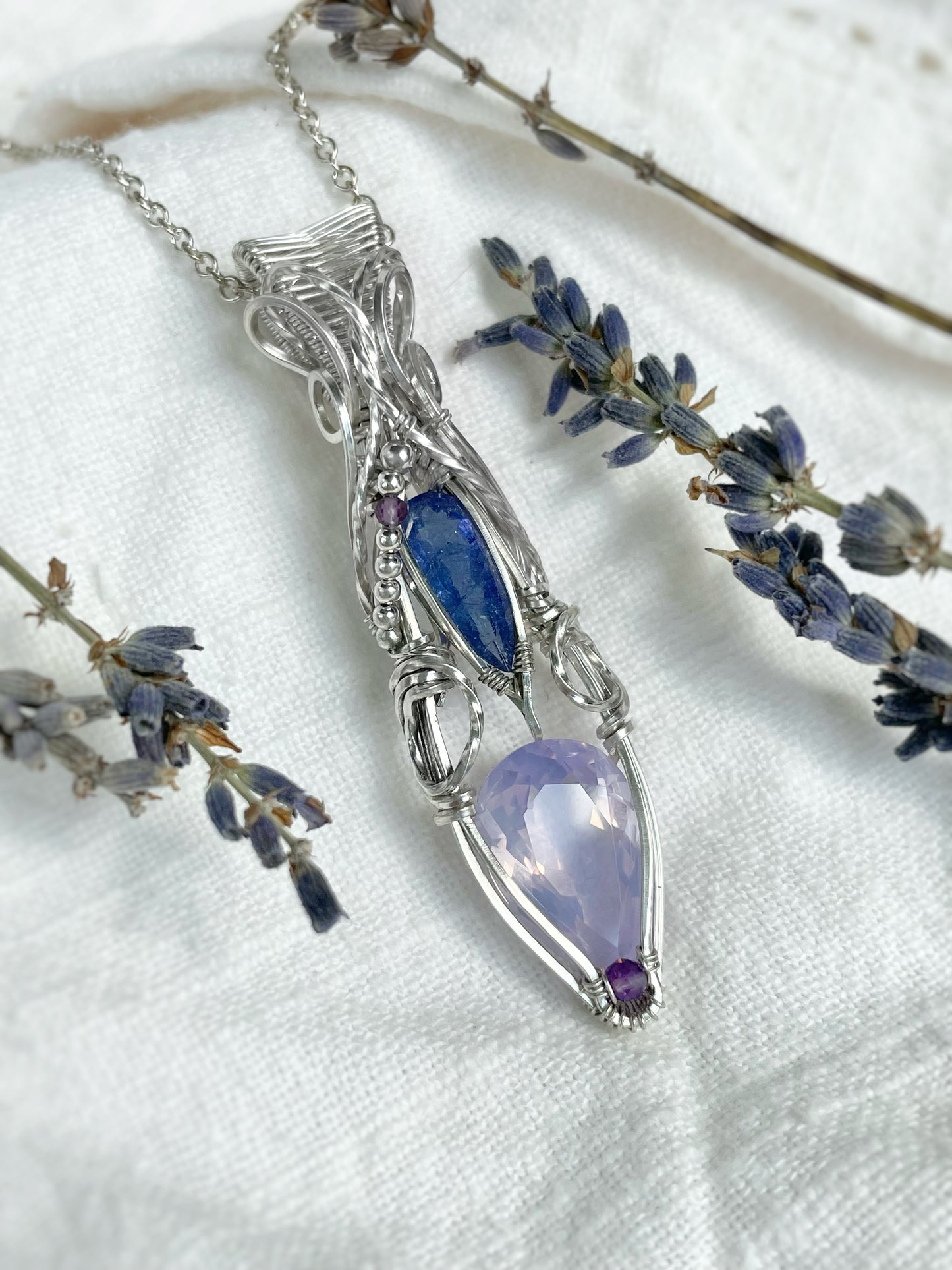 Lavender Quartz, Tanzanite, Amethyst & Fluorite Necklace in Argentium Silver