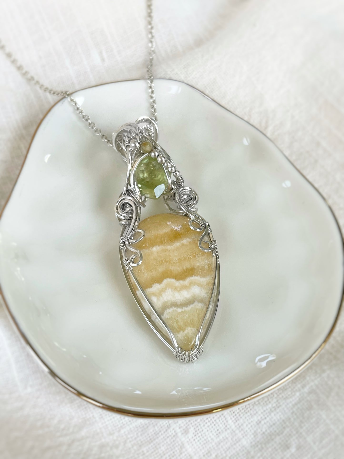 Yellow Calcite, Green Beryl & Citrine Necklace in 0.925 Sterling Silver