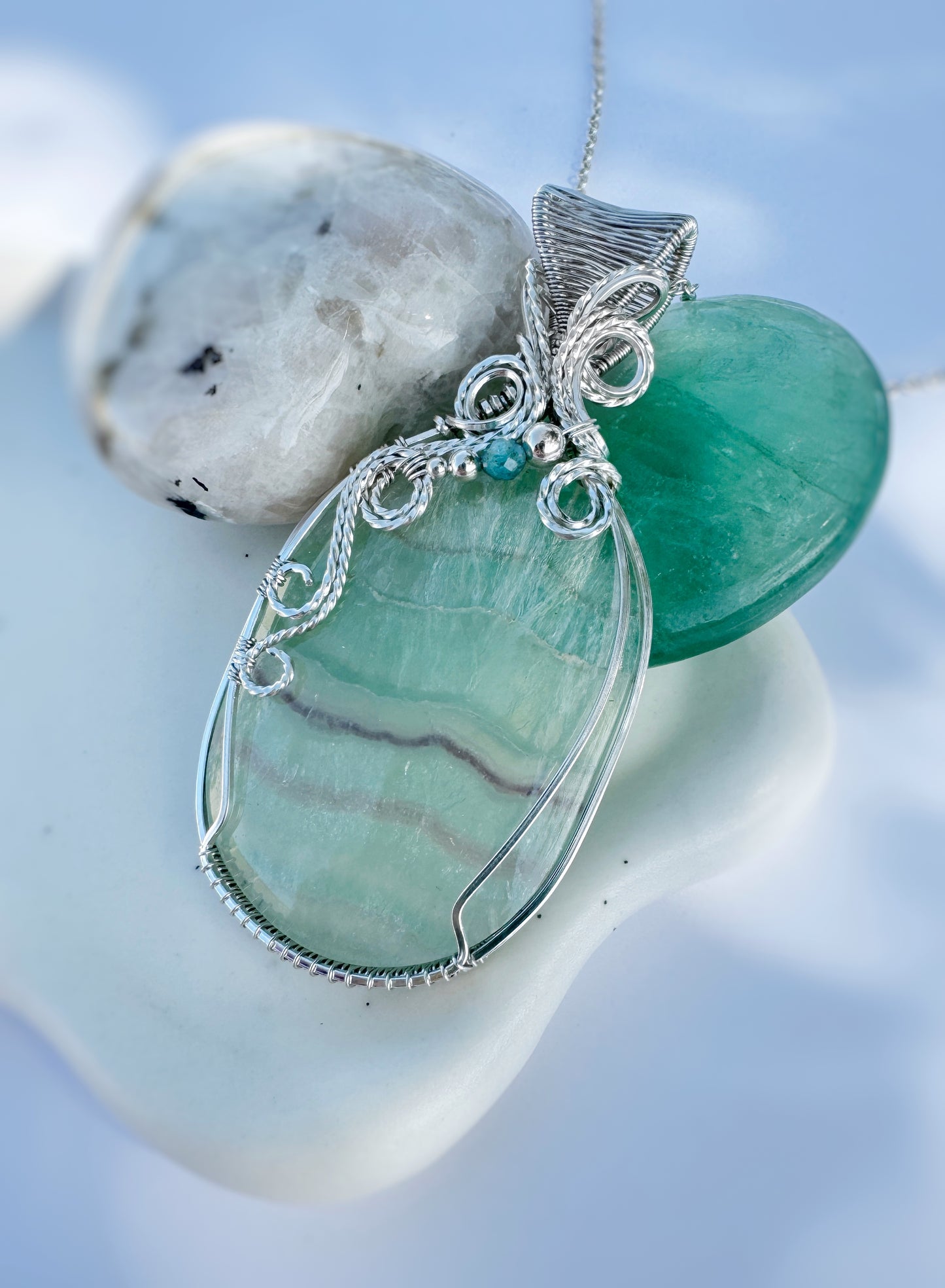 Colorado Fluorite & Aqua Apatite Necklace in Argentium Silver