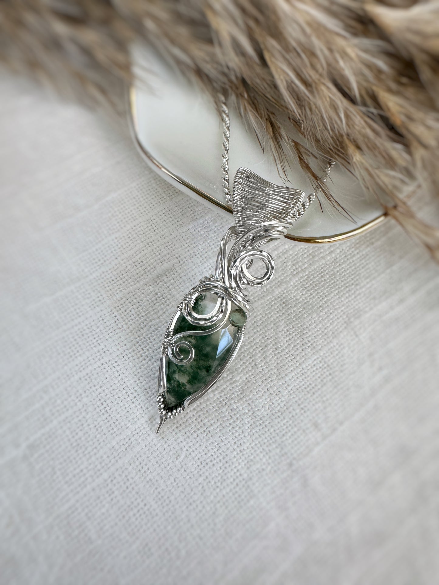 Faceted Moss Agate & Green Apatite Necklace in 0.925 Sterling Silver