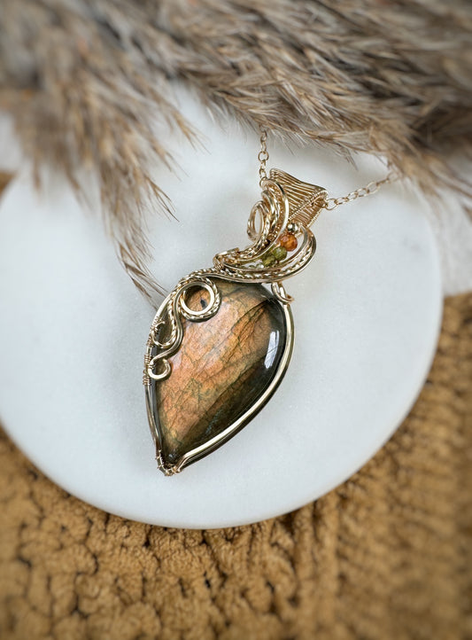 Autumn Labradorite, Peridot & Hessonite Garnet Necklace in 14k Gold Filled