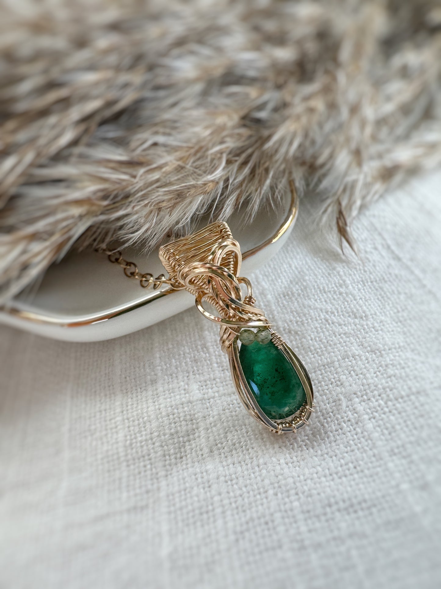 Dainty Emerald & Peridot Necklace in 14k Gold Filled